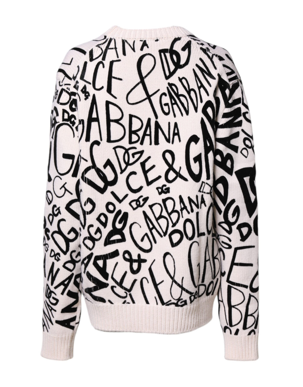 White Black Logo Print Women Pullover Sweater