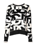 White Black Logo Print Women Pullover Sweater