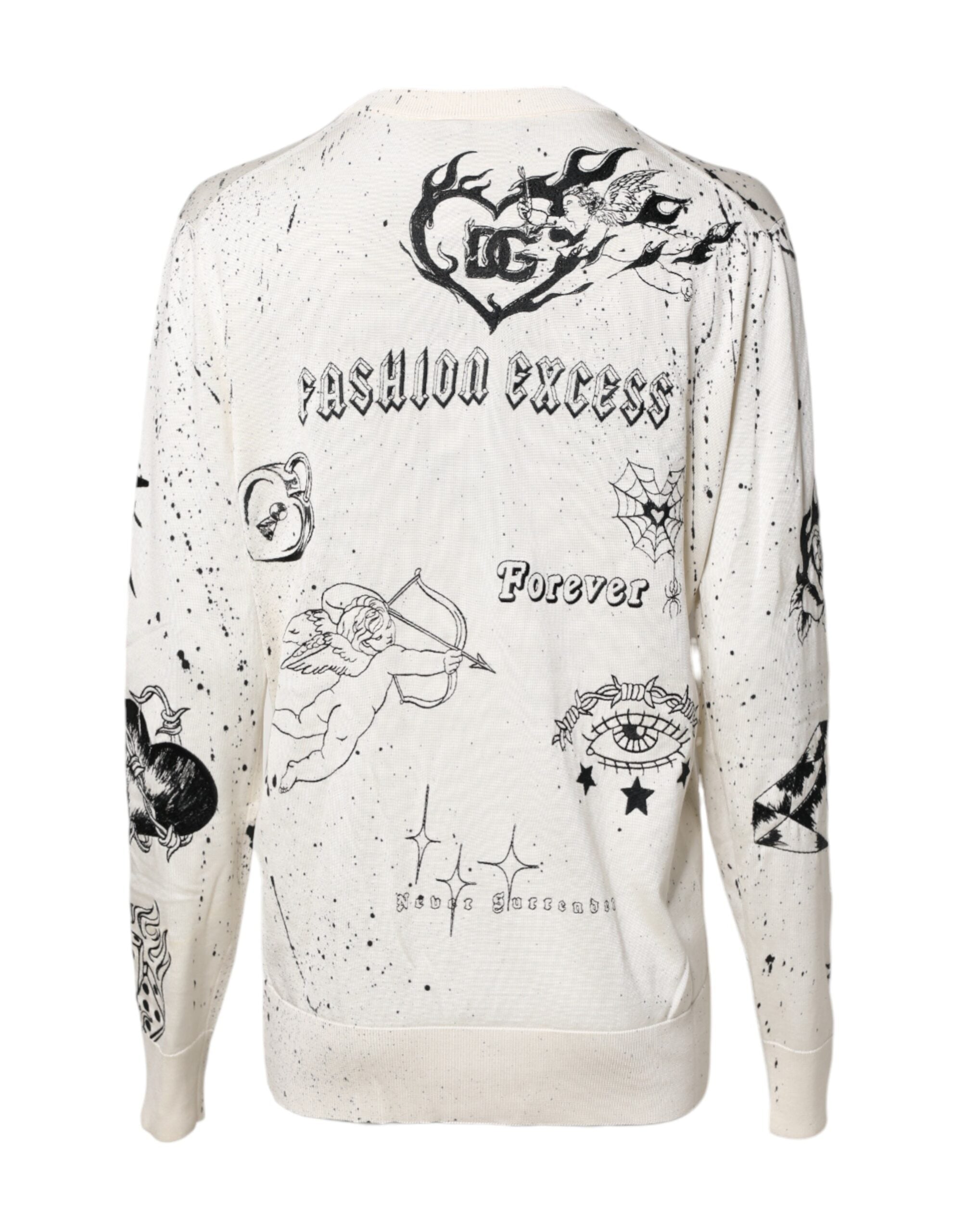 White Logo Angel Print Women Pullover Sweater