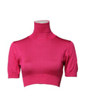 Pink Silk Knitted Turtleneck Cropped Top