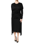 Black Wool Long Sleeves Sheath Midi Dress