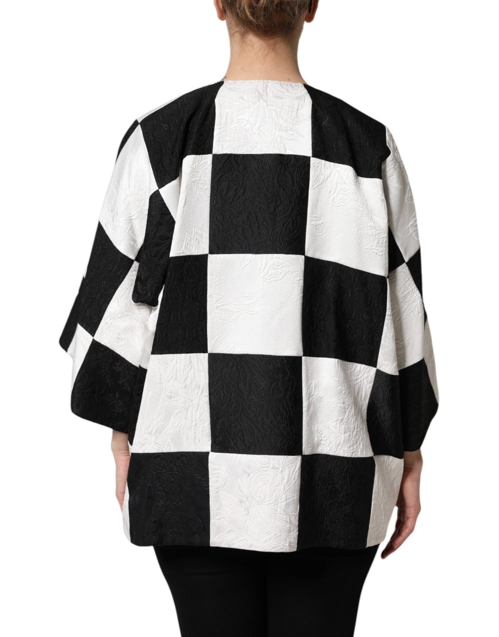White Black Patchwork Jacquard Blazer Jacket