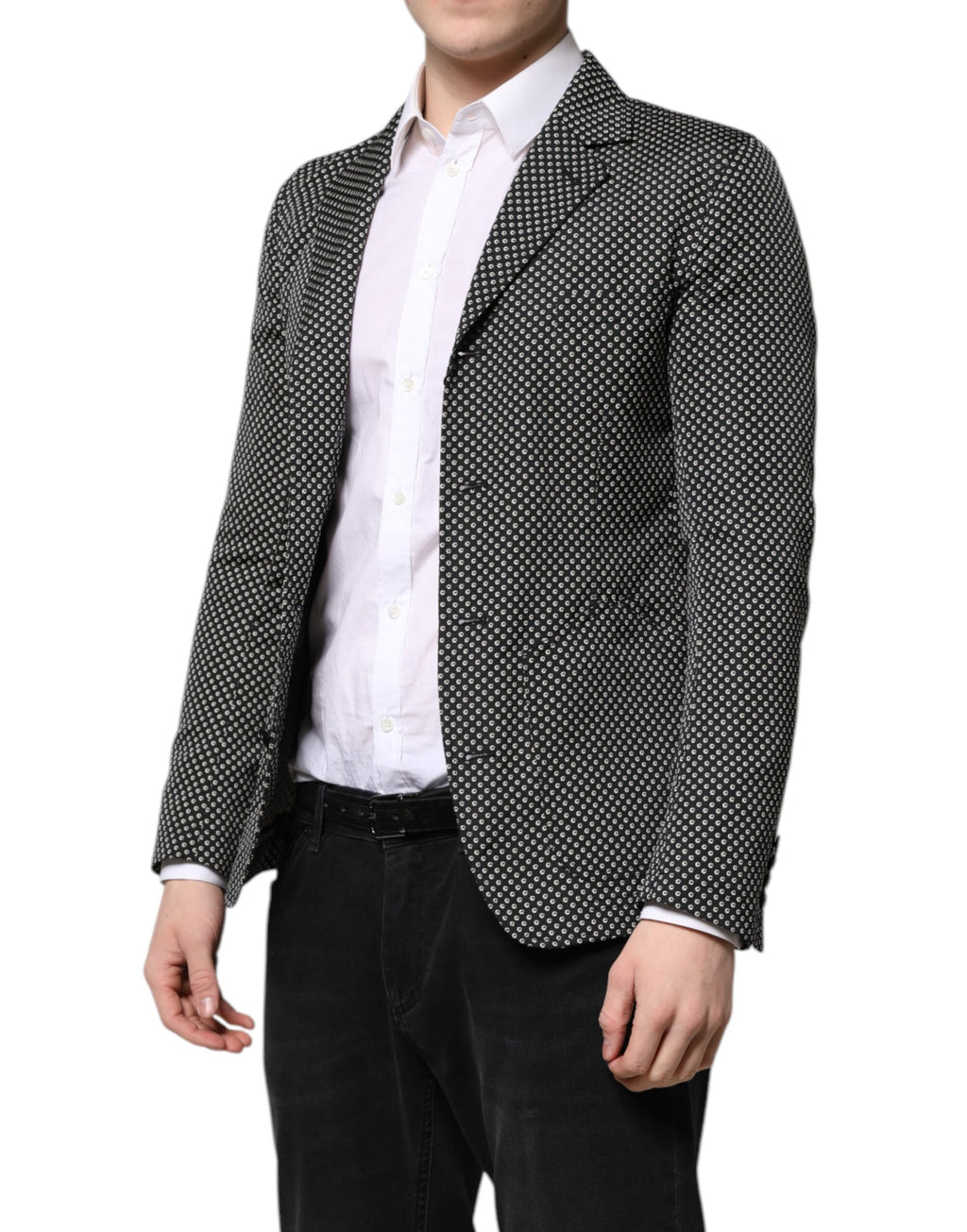 Dark Gray White Patterned Men Suit Coat Blazer