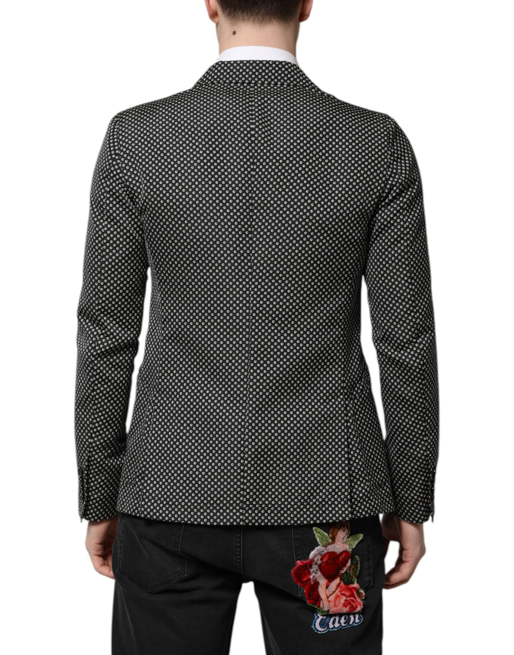 Dark Gray White Patterned Men Suit Coat Blazer