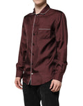 Burgundy Silk Dotted Long Sleeves Shirt