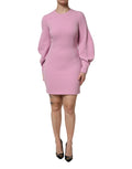 Pink Polyester Long Sleeves Sheath Mini Dress