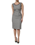 White Black Checkered Sleeveless Sheath Dress
