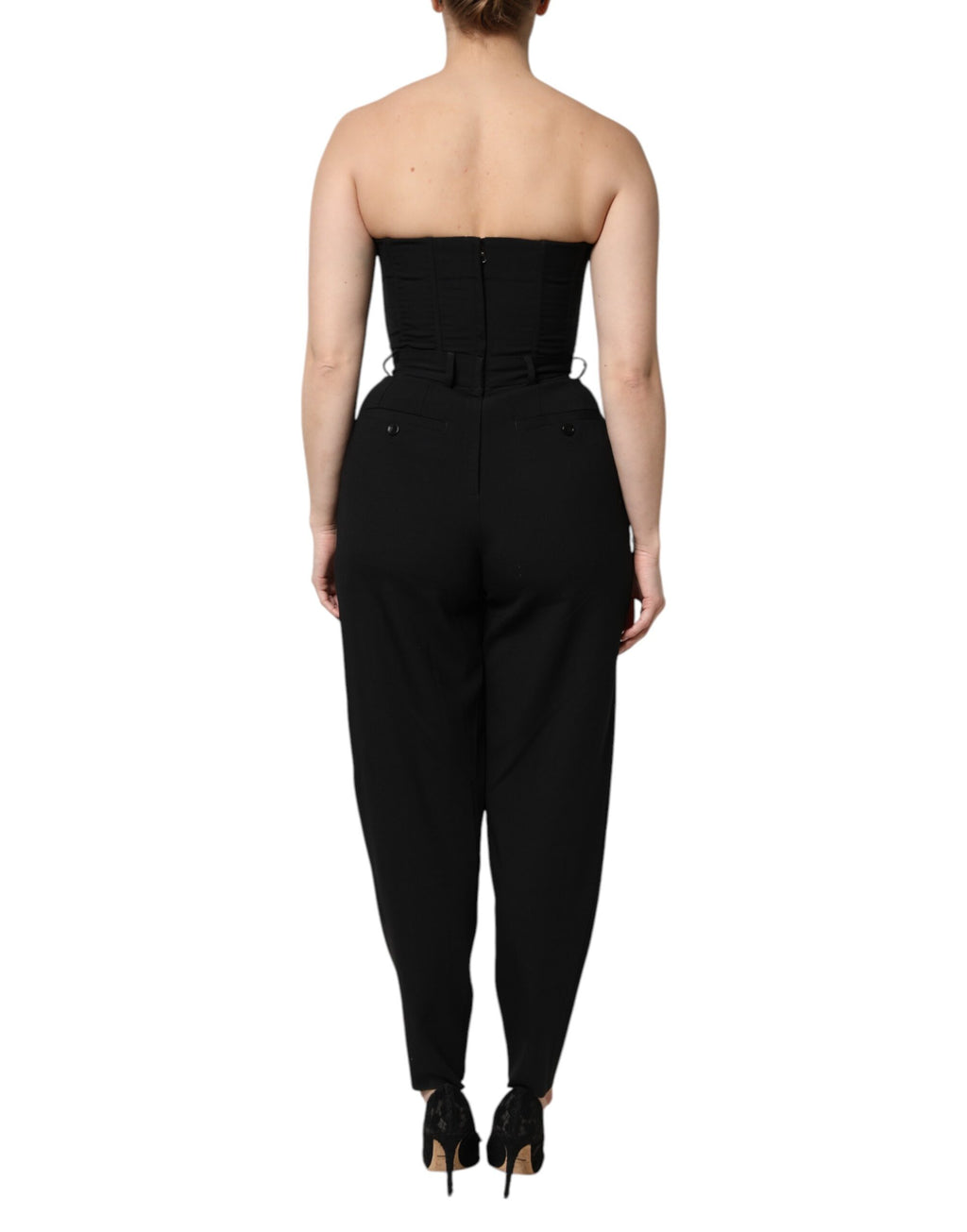 Black Wool Strapless Romper Jumpsuit Dress