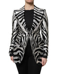 Black Silver Polyester Women Blazer Jacket