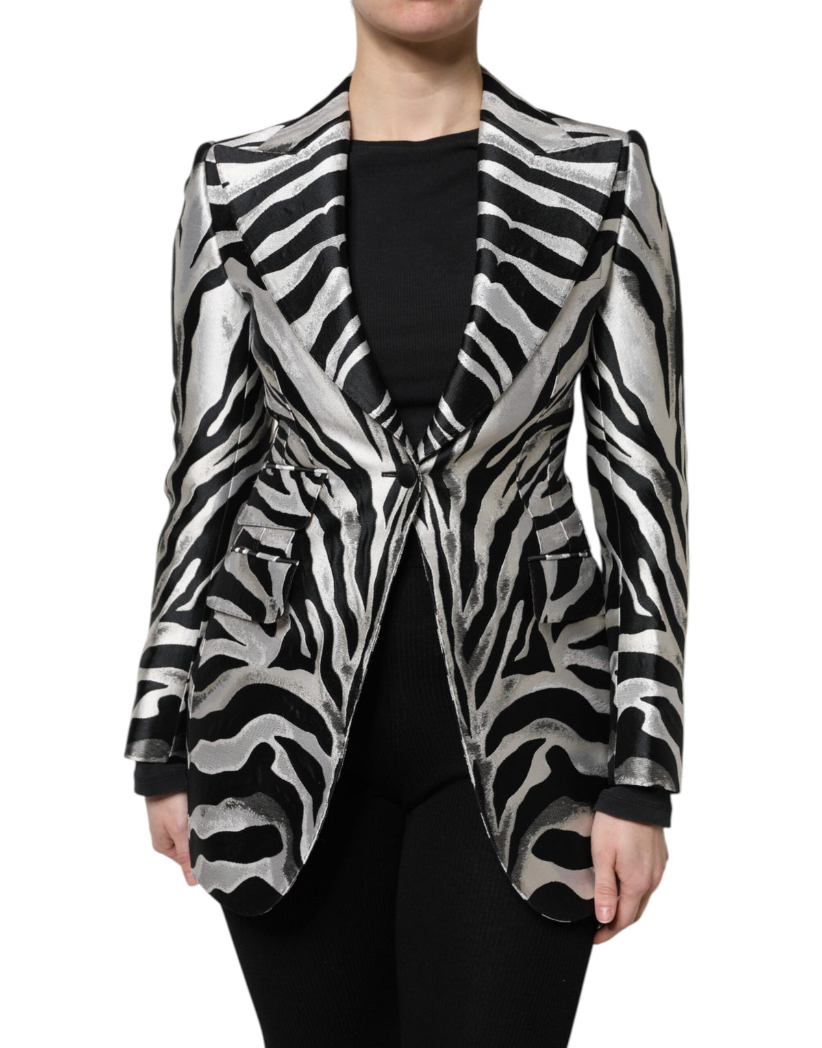 Dolce & Gabbana Black Silver Polyester Women Blazer Jacket