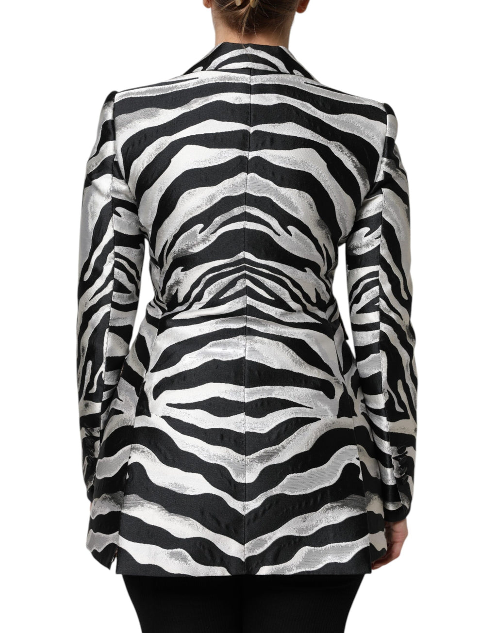Black Silver Polyester Women Blazer Jacket