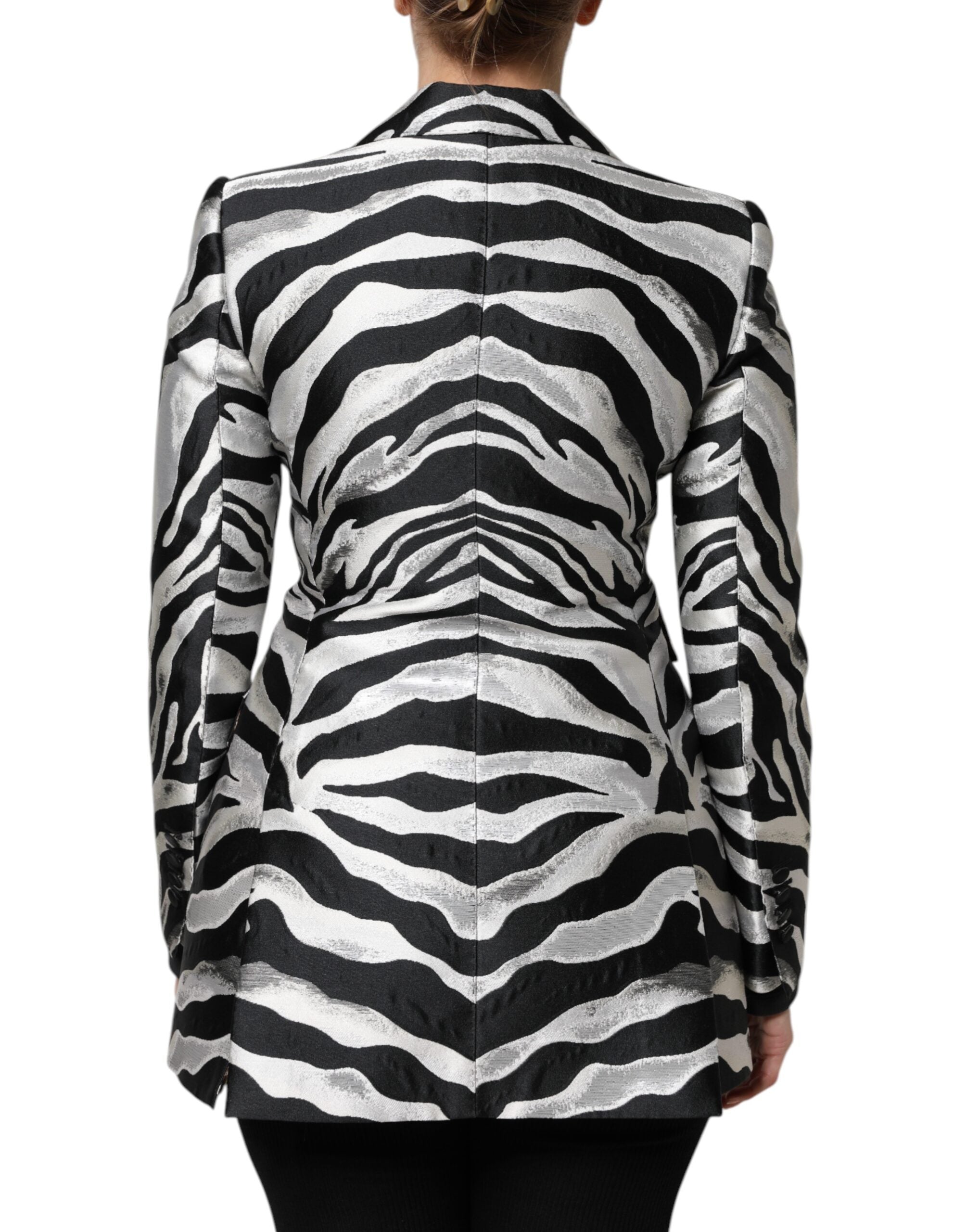 Black Silver Polyester Women Blazer Jacket