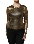 Gold Round Neck Long Sleeve Pullover Top
