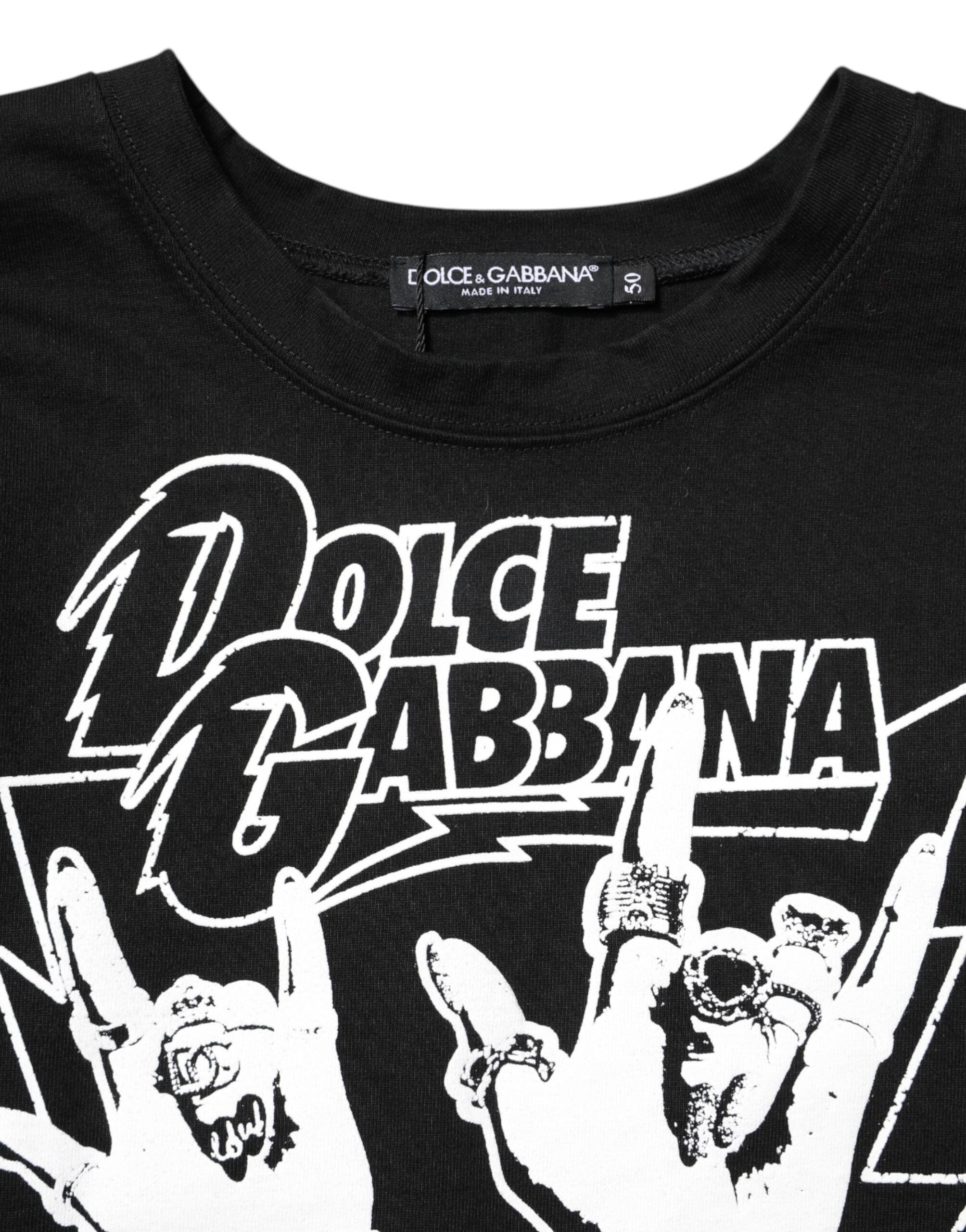 Black Cotton Printed Short Sleeves T-shirt