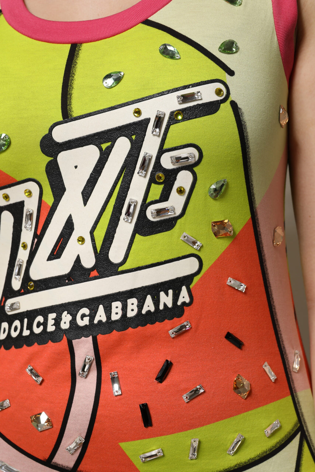Multicolor Printed Crystal Embellishment Top