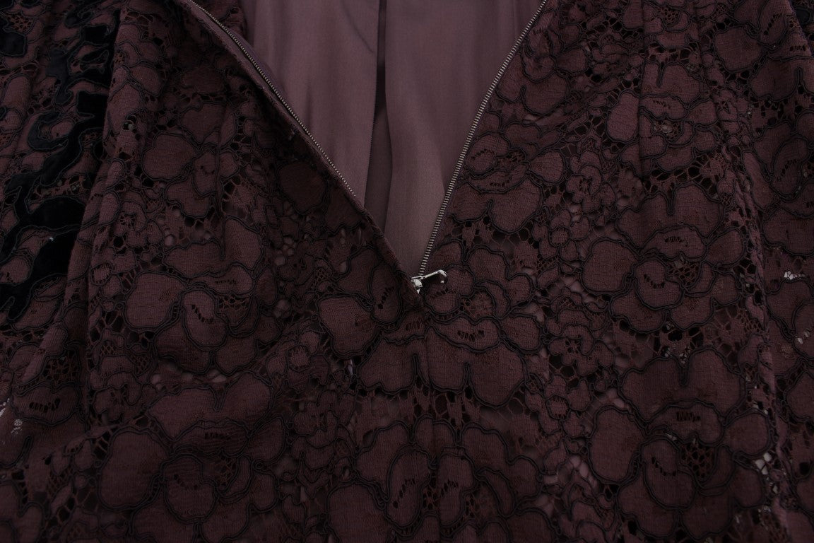 Dolce & Gabbana Purple Floral Lace Ricamo Maxi Dress