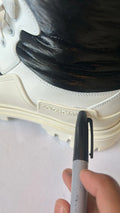 White Padded Mid Calf Lace Up Boots Shoes