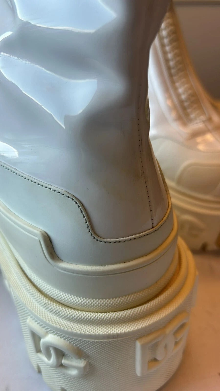 White Leather Rubber Logo Ankle Boots Shoes