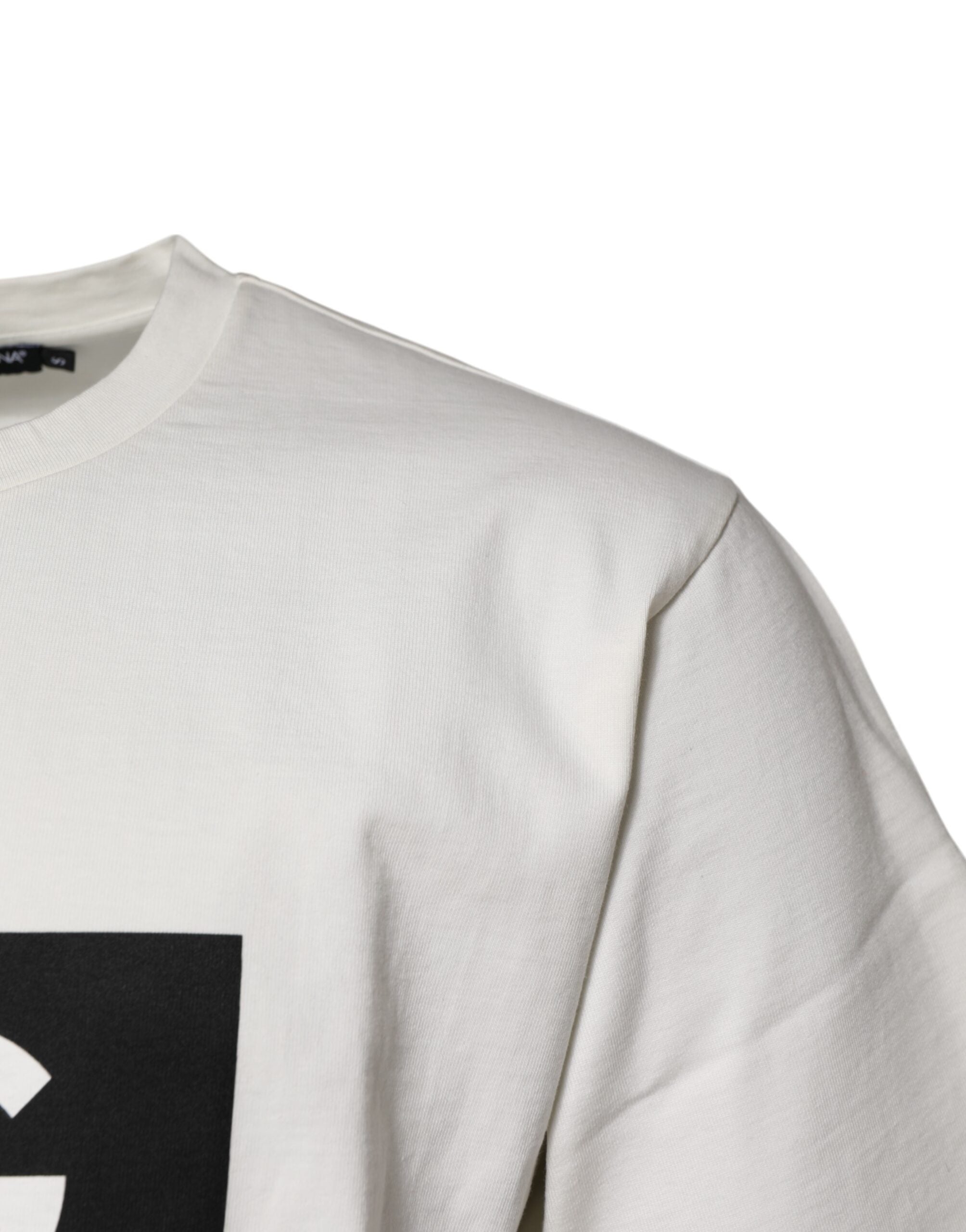 White Cotton DG Logo Print Round Neck T-shirt