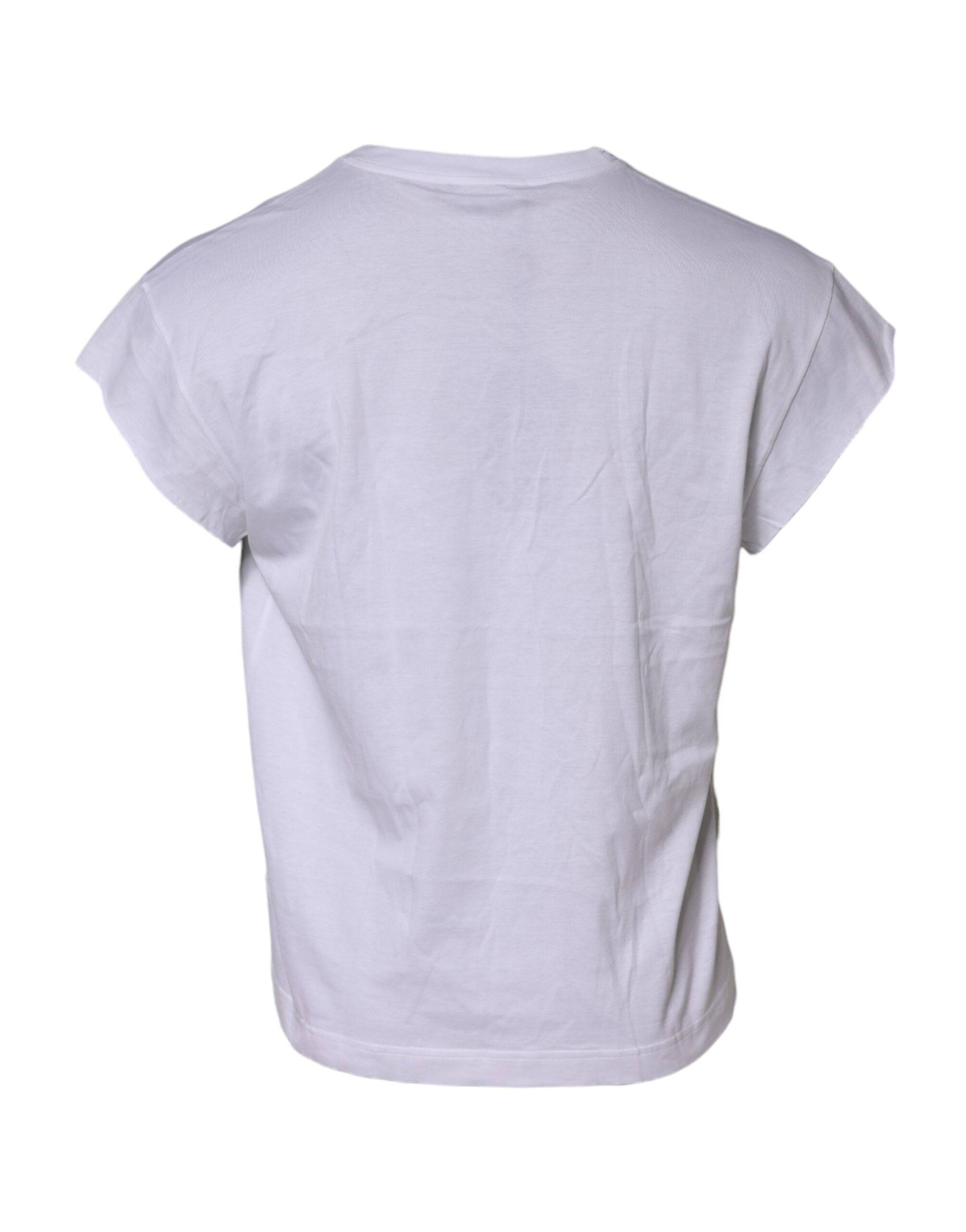 White Logo Embroidery Round Neck T-shirt