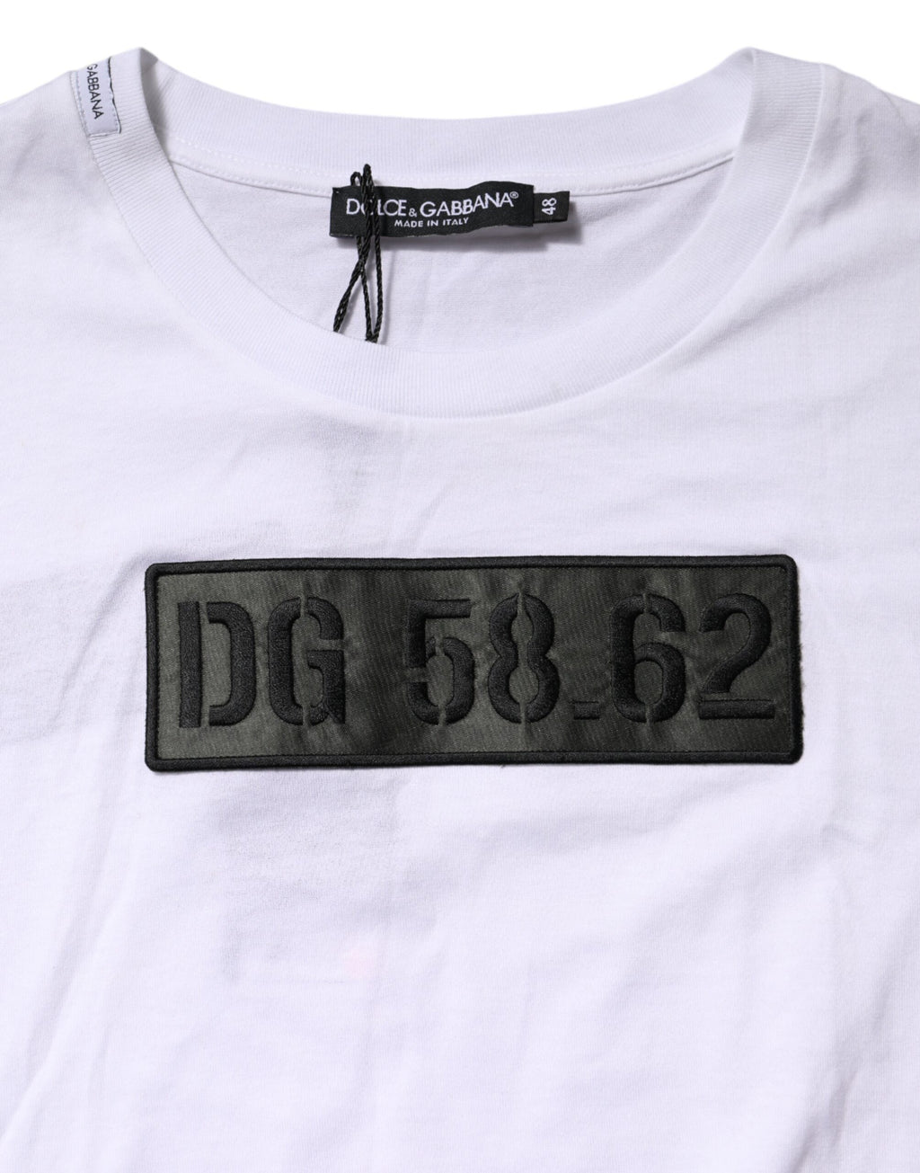 White Logo Embroidery Round Neck T-shirt