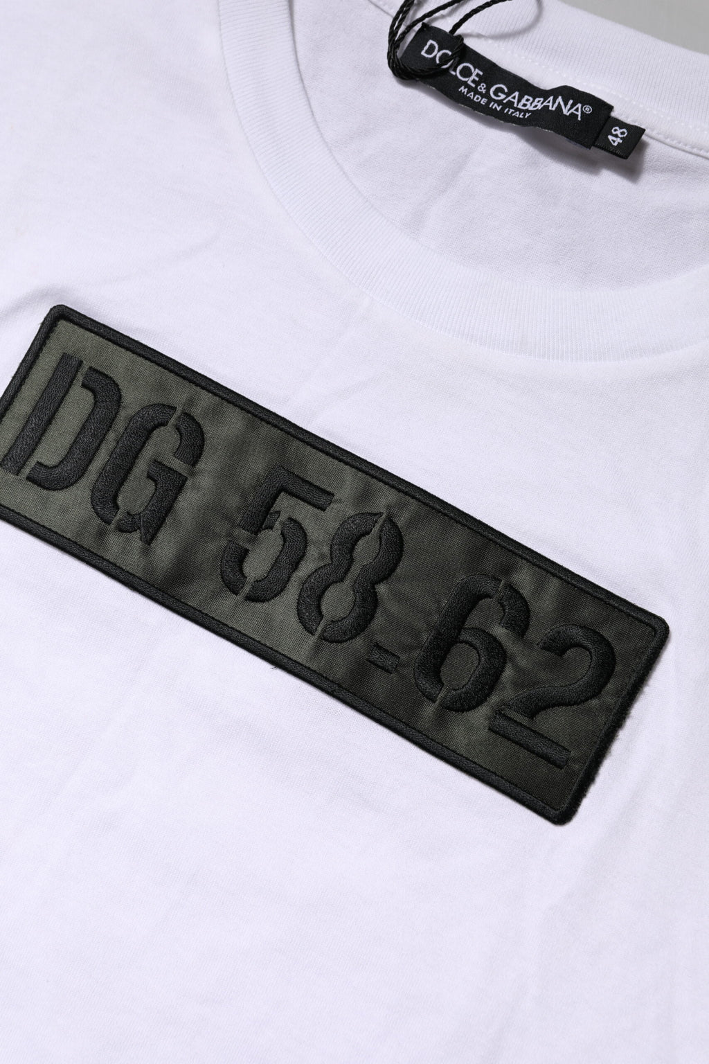 White Logo Embroidery Round Neck T-shirt