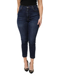 Blue Cotton High Waisted Cropped Denim Jeans