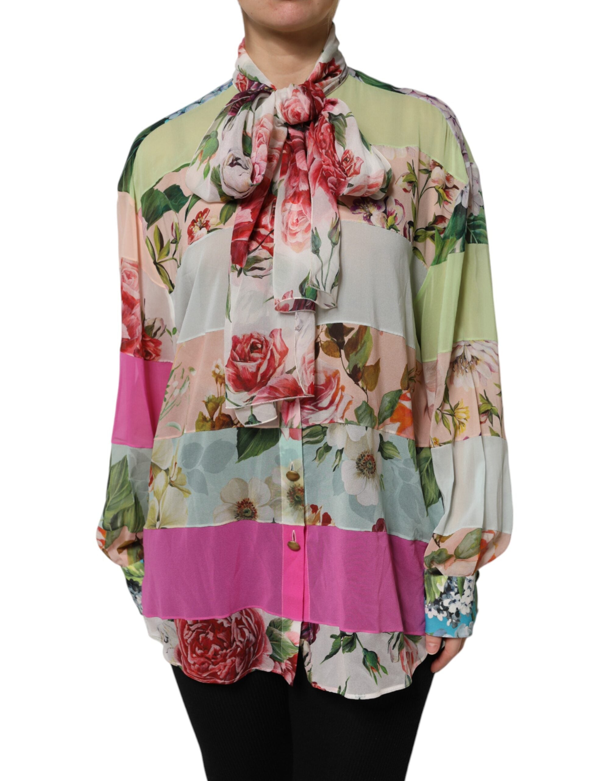 Multicolor Floral Patchwork Long Sleeves Top