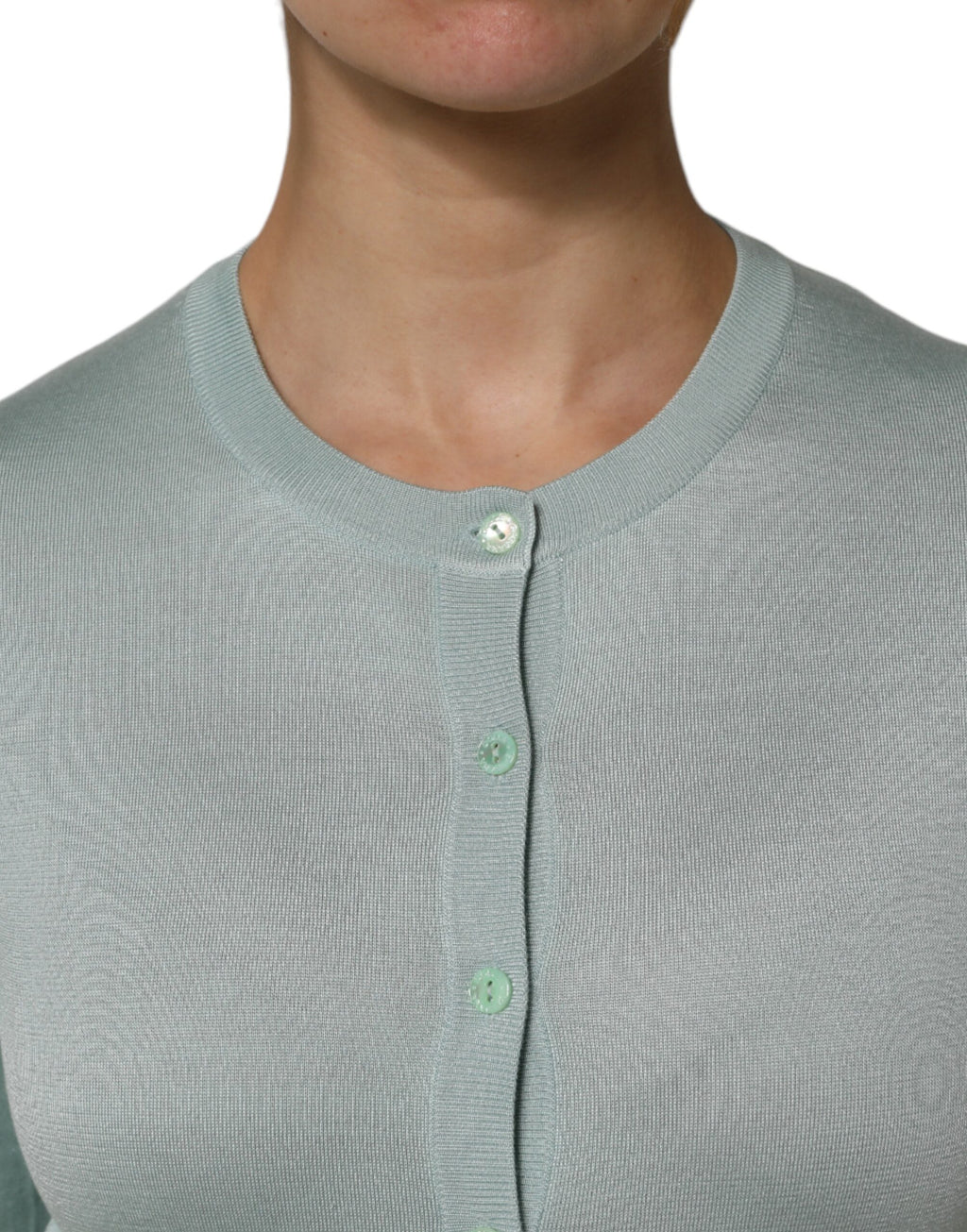 Light Green Silk Button Down Cardigan Sweater
