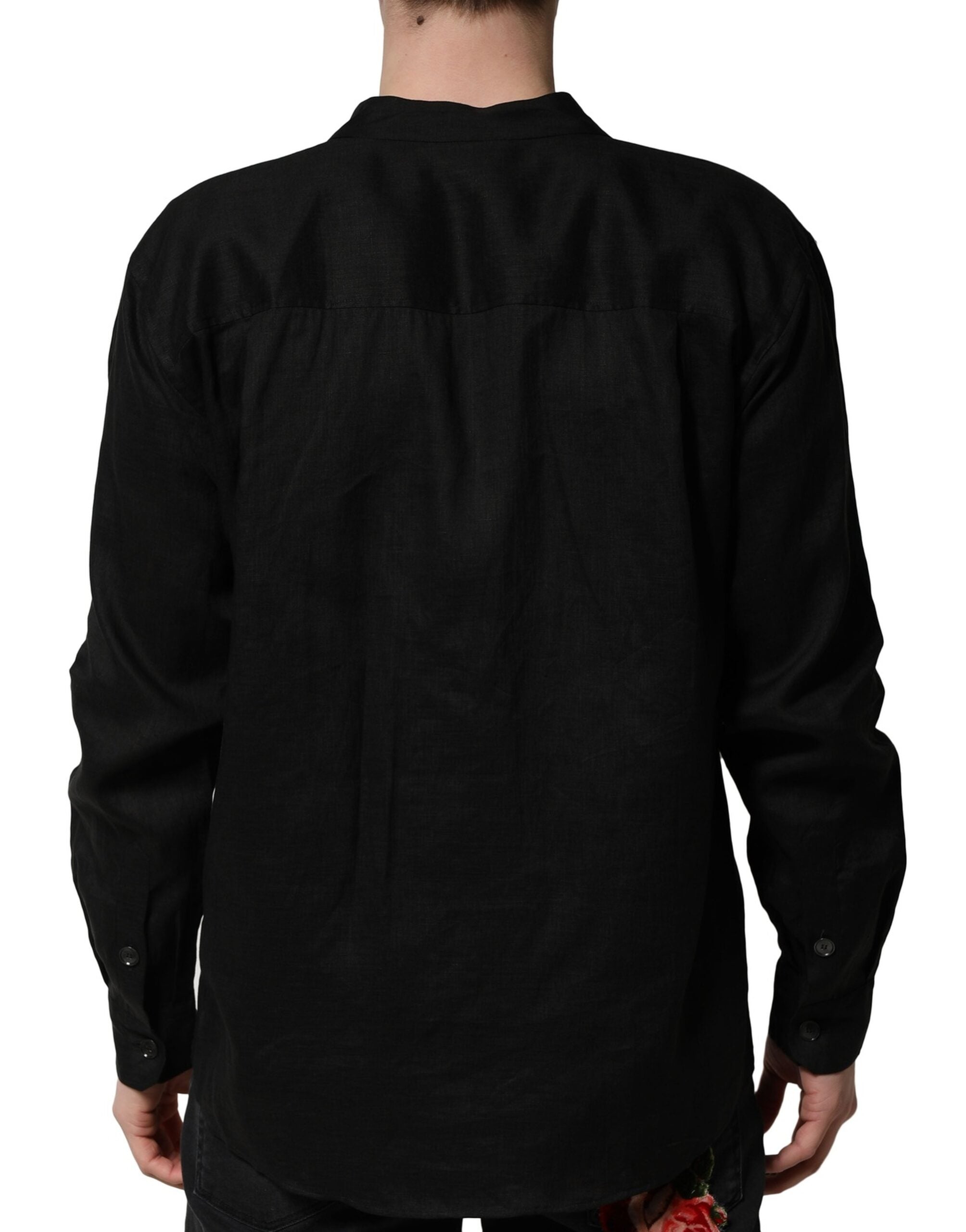 Black Linen Long Sleeves Men Casual Shirt