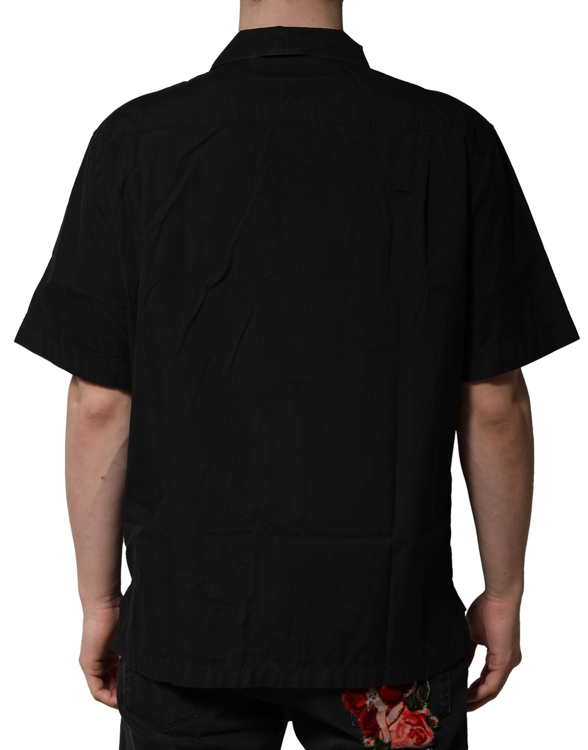 Black Cotton Short Sleeve Buttoned Casual Shirt