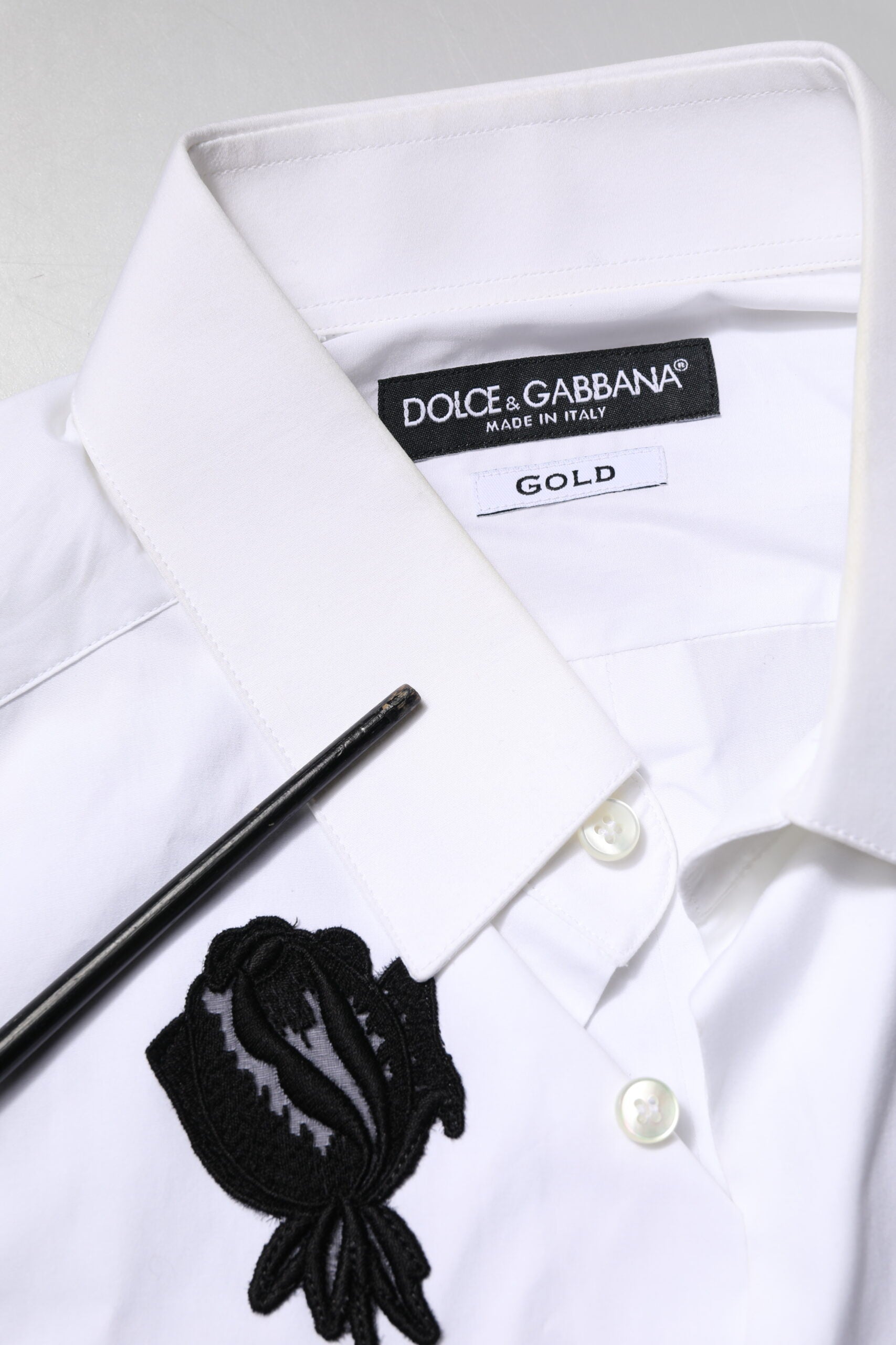 White Floral Embroidery Men GOLD Formal Shirt