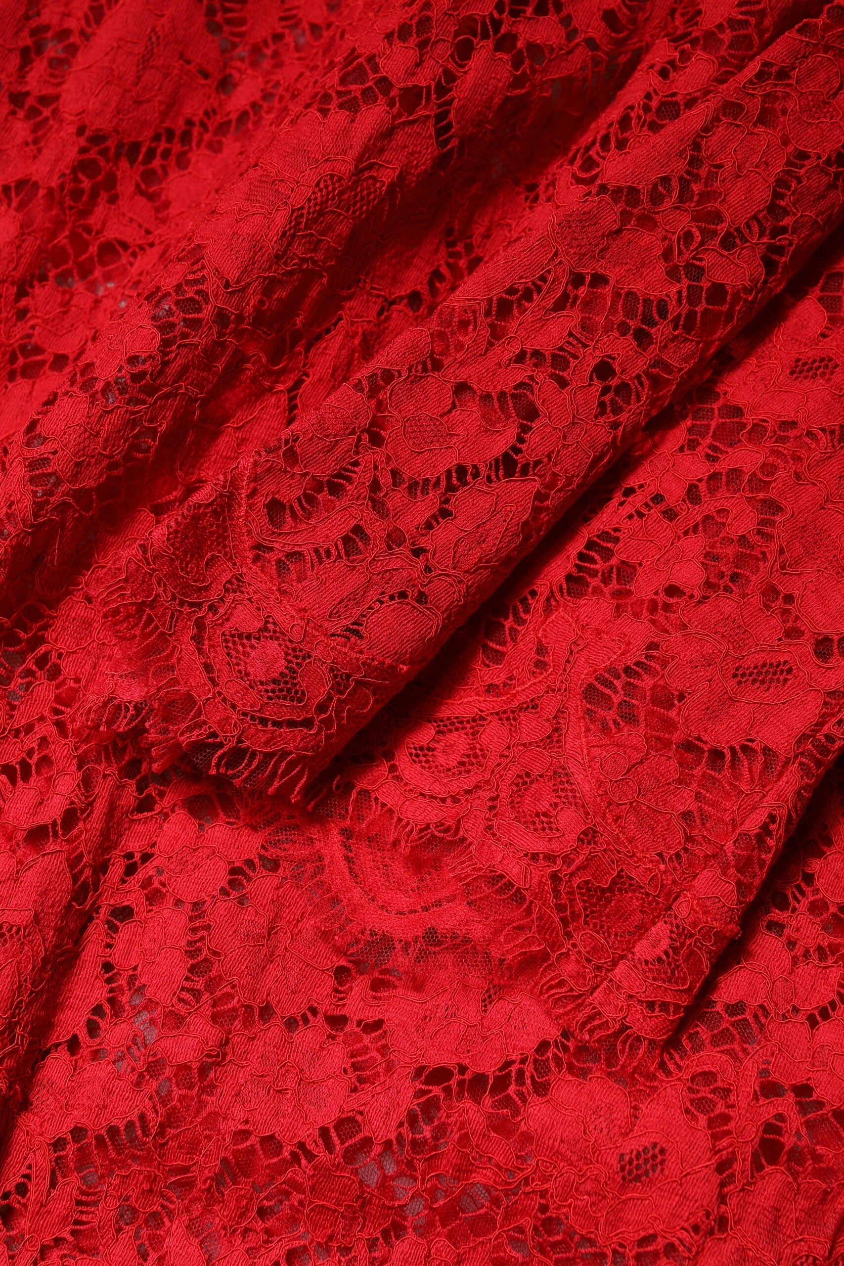 Dolce & Gabbana Red Floral Lace Rhinestone Embellished Dress