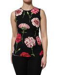 Black Floral Print Sleeveless Tank Blouse Top