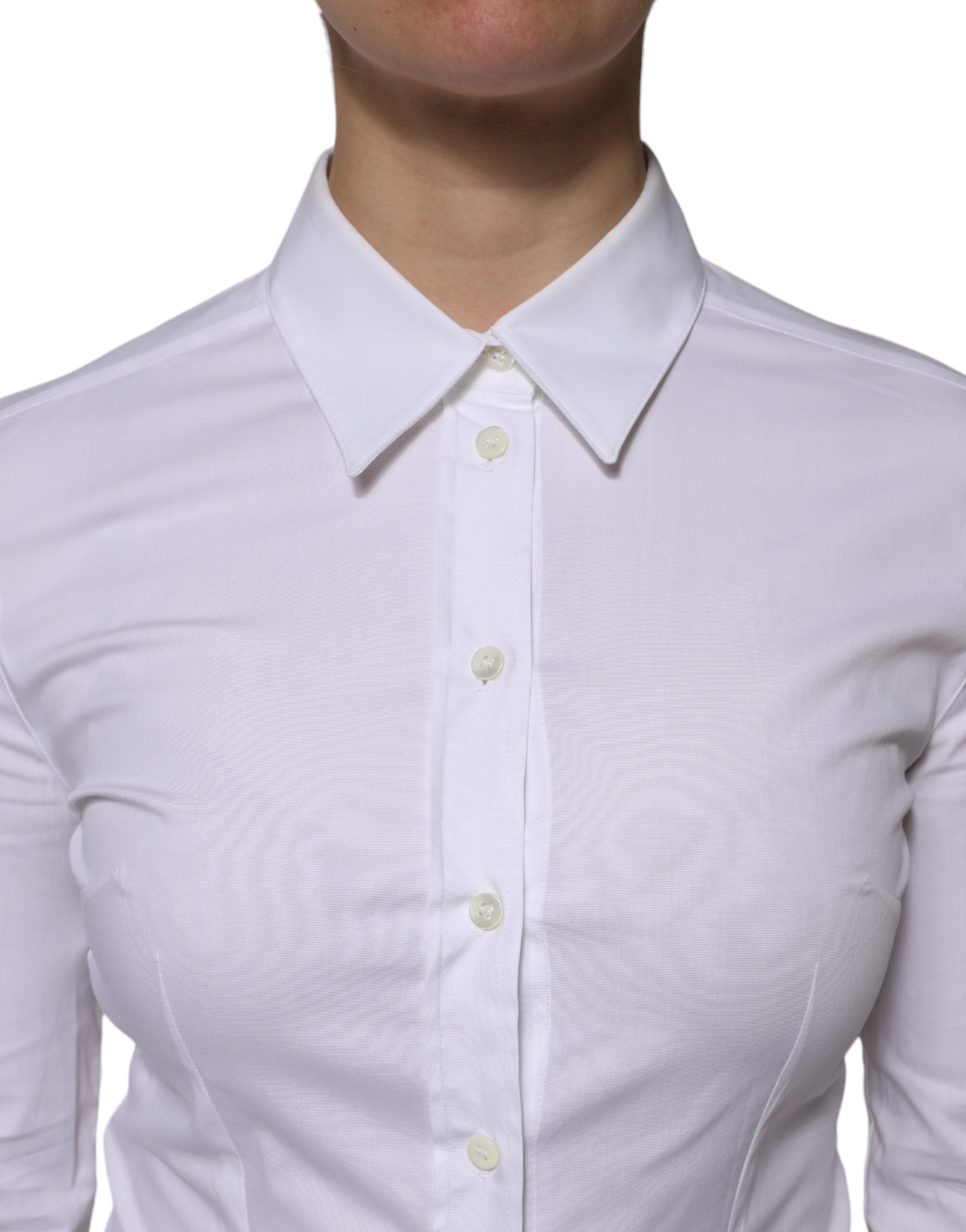 White Cotton Collared Long Sleeves Blouse Top