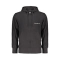 Black Cotton Men Sweater with Hood and Central Pockets