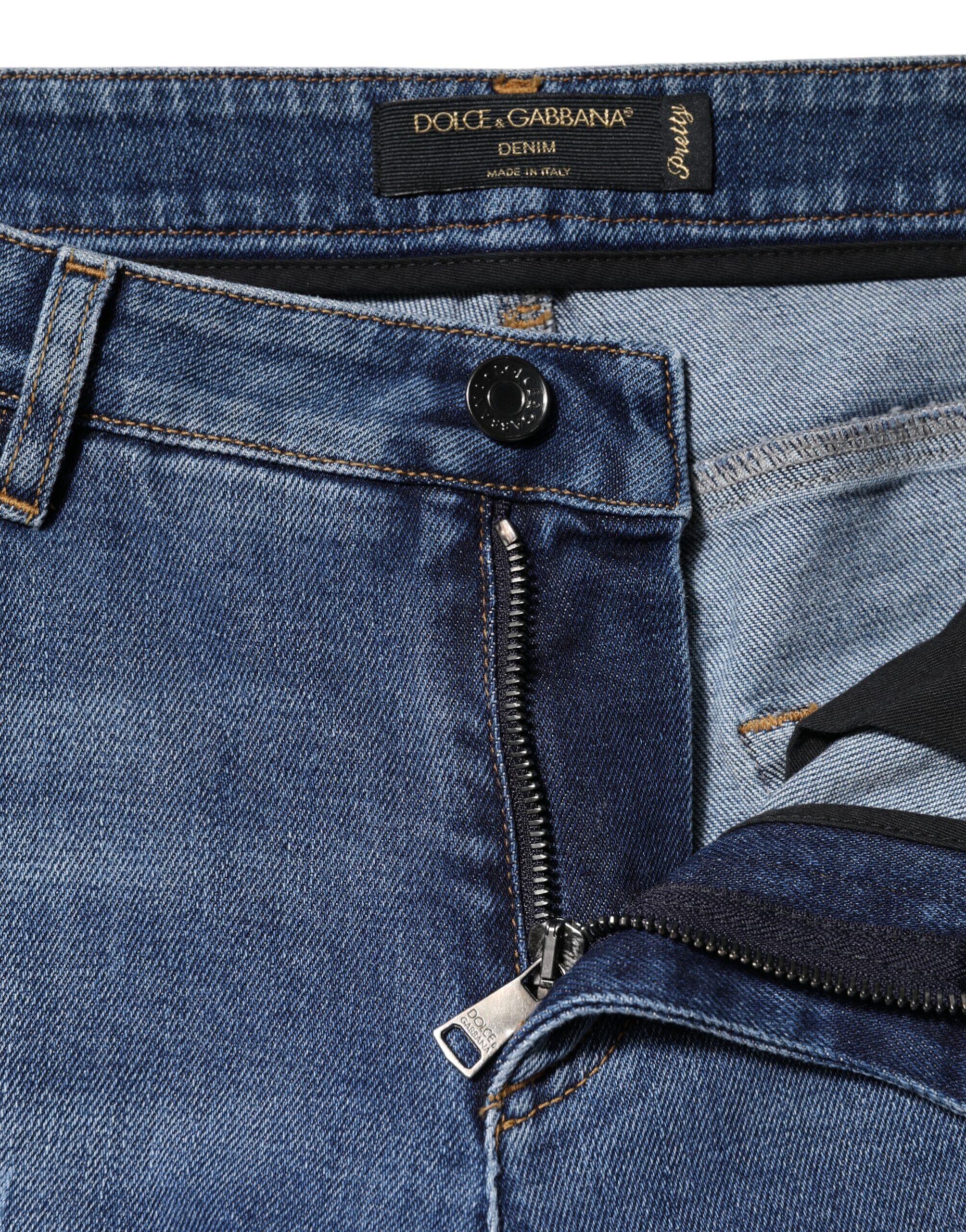 Blue Tattered Cotton Low Waist Denim Jeans