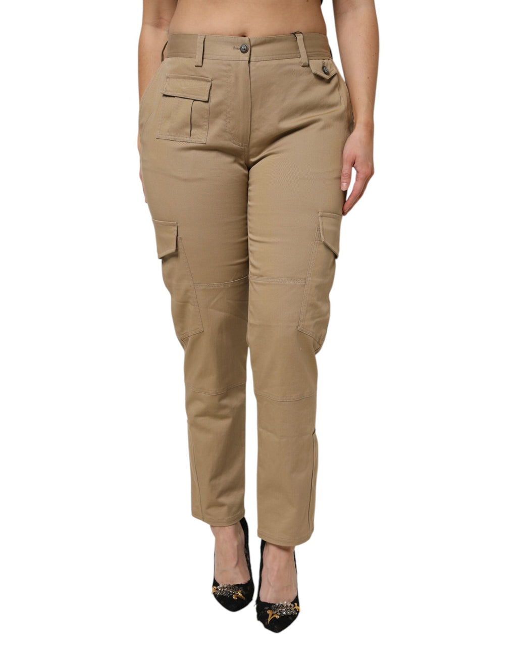 Brown Cotton Cargo Tapered Pants