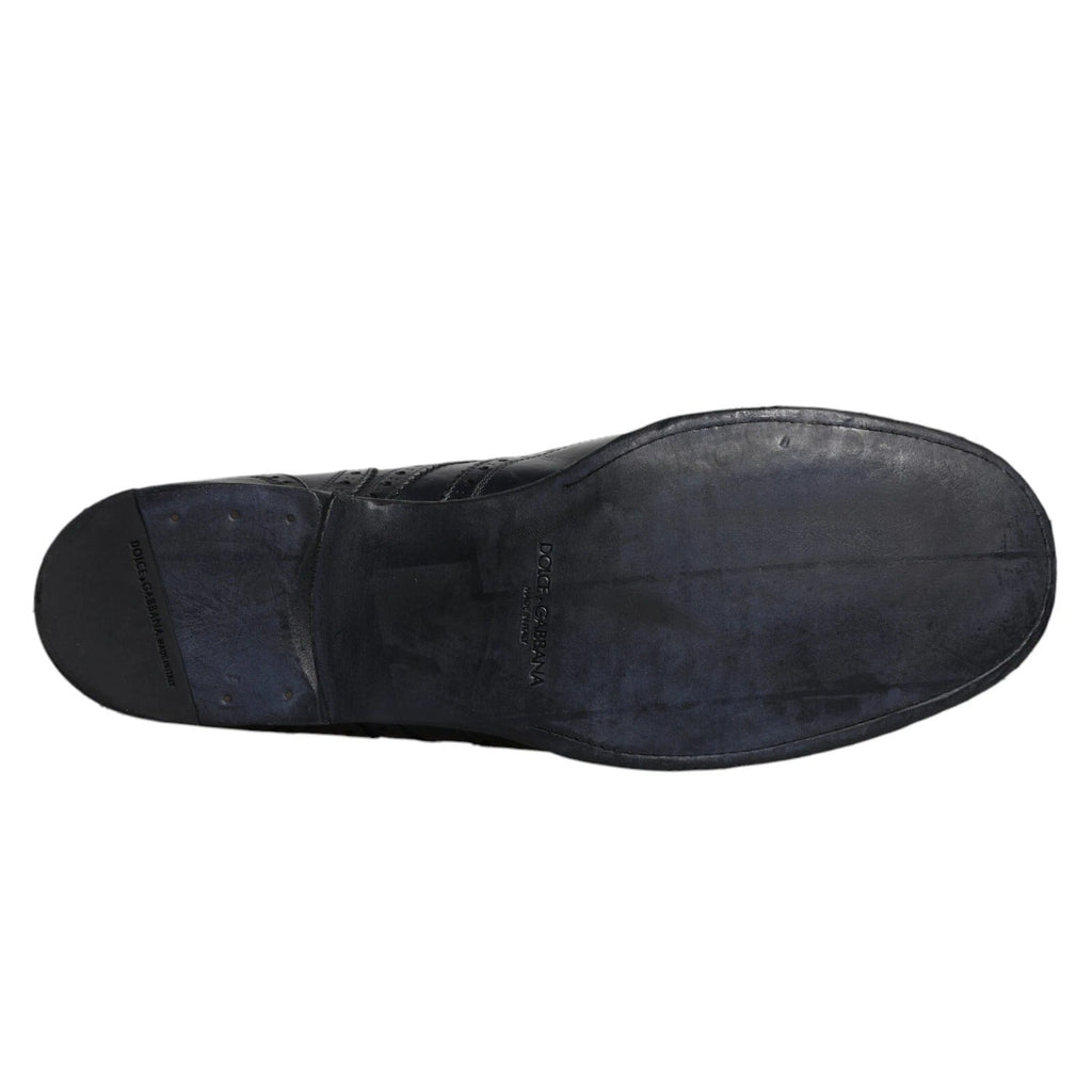 Dolce & Gabbana Dark Blue Leather Derby Wingtip Formal Shoes