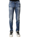 Blue Washed Cotton Skinny Men Denim Jeans