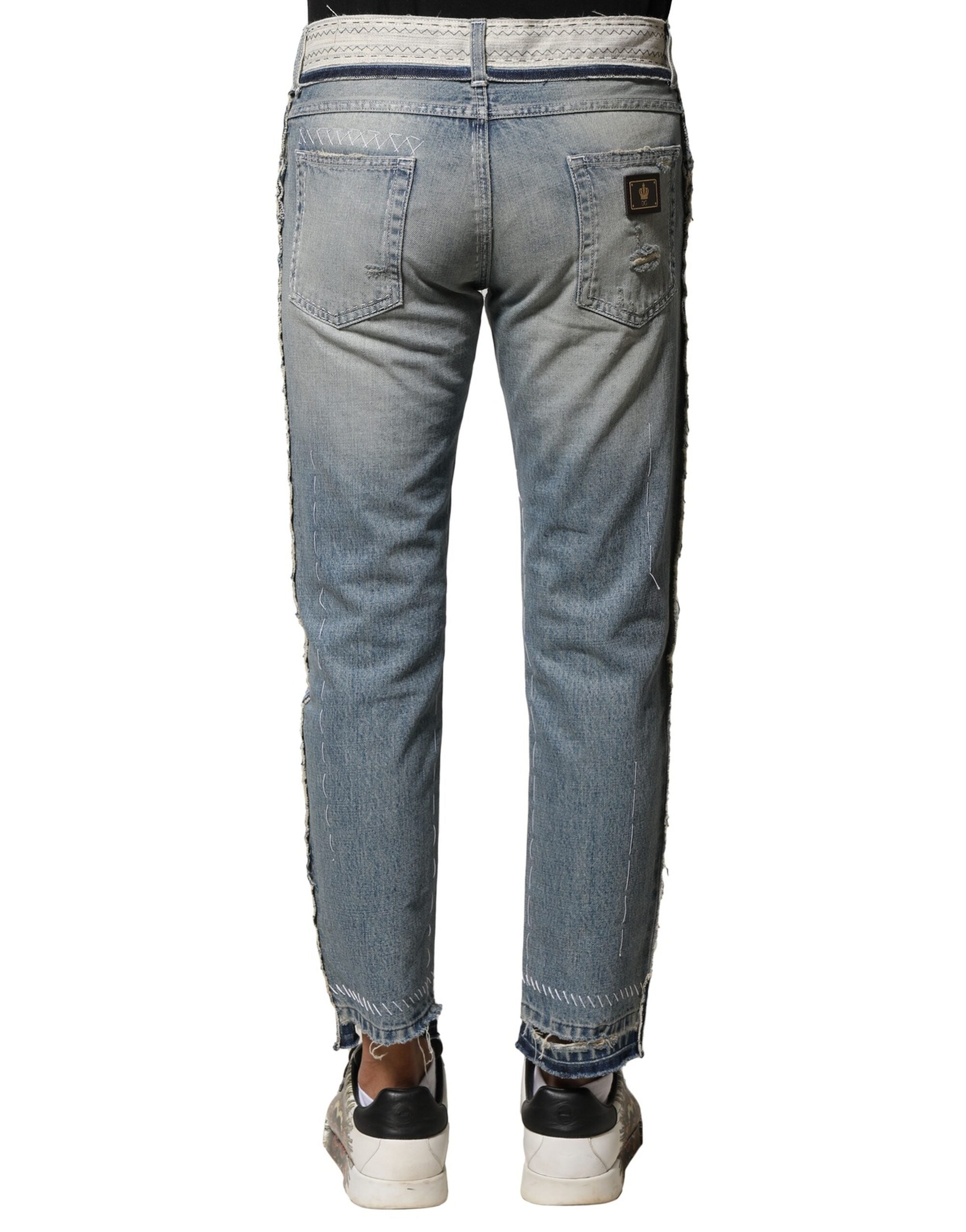 Light Blue Tattered Straight Men Denim Jeans