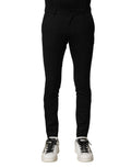Black Wool Men Skinny Mid Waist Pants