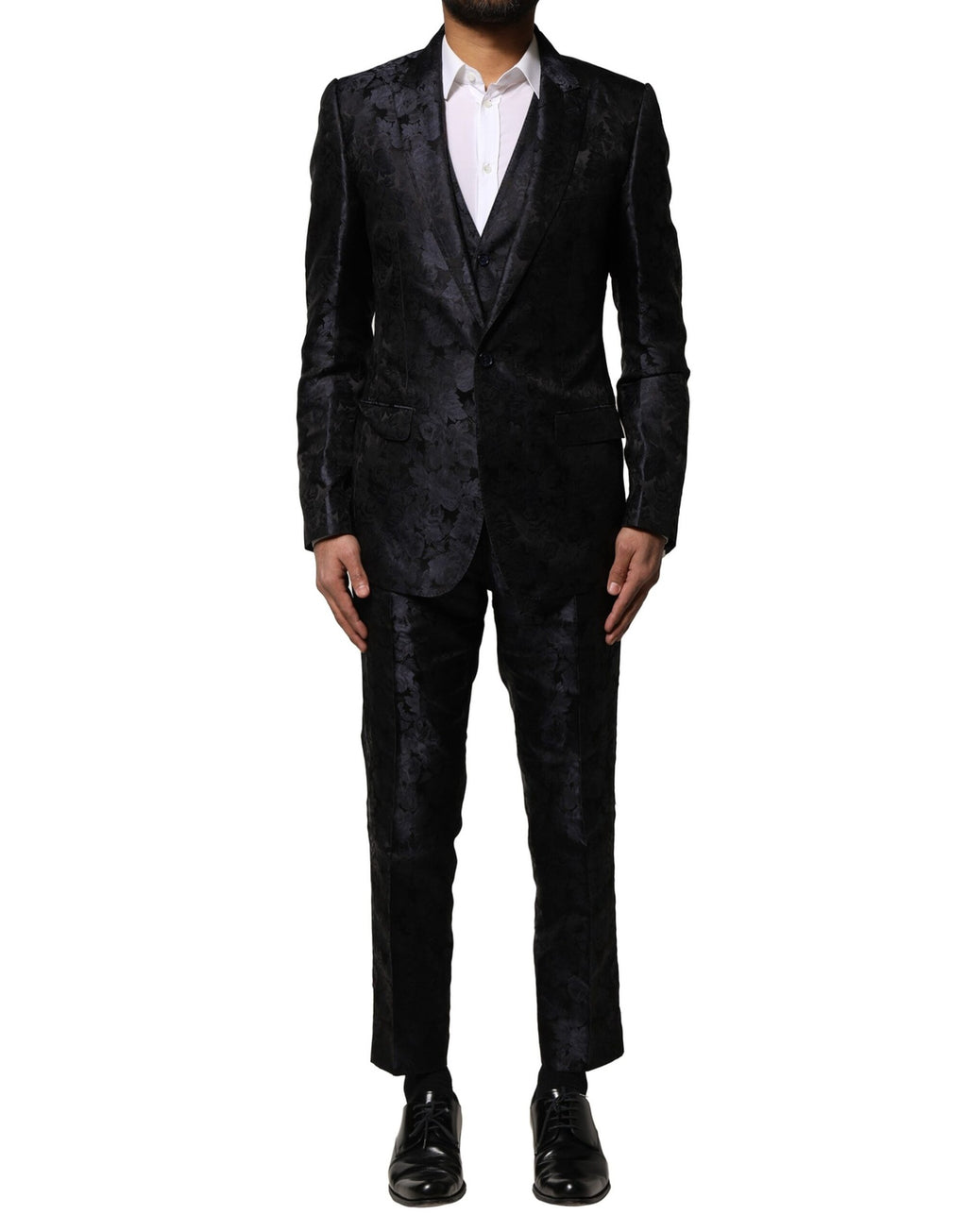 Dark Gray Black Jacquard 3 Piece Single Breasted Suit