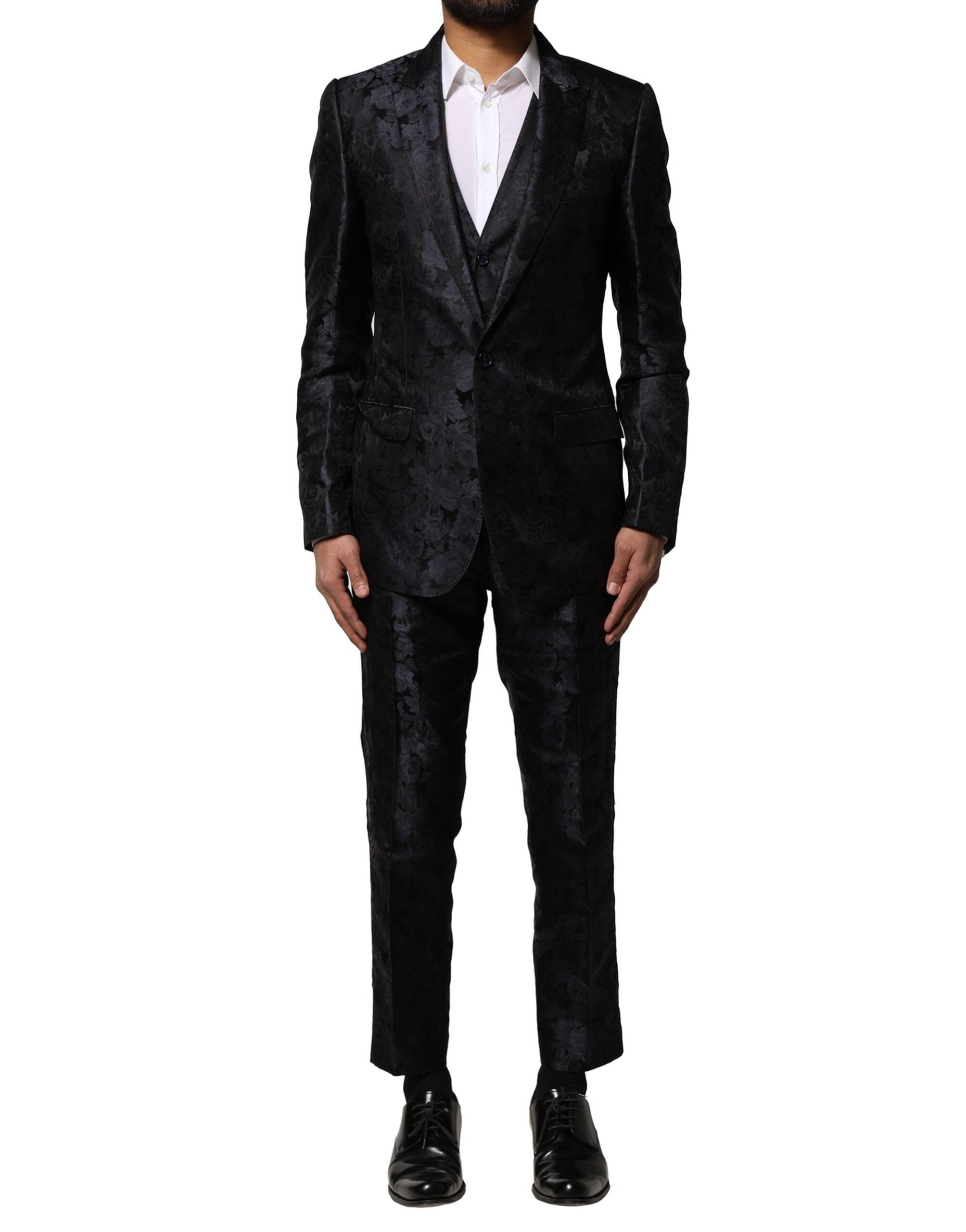 Dark Gray Black Jacquard 3 Piece Single Breasted Suit