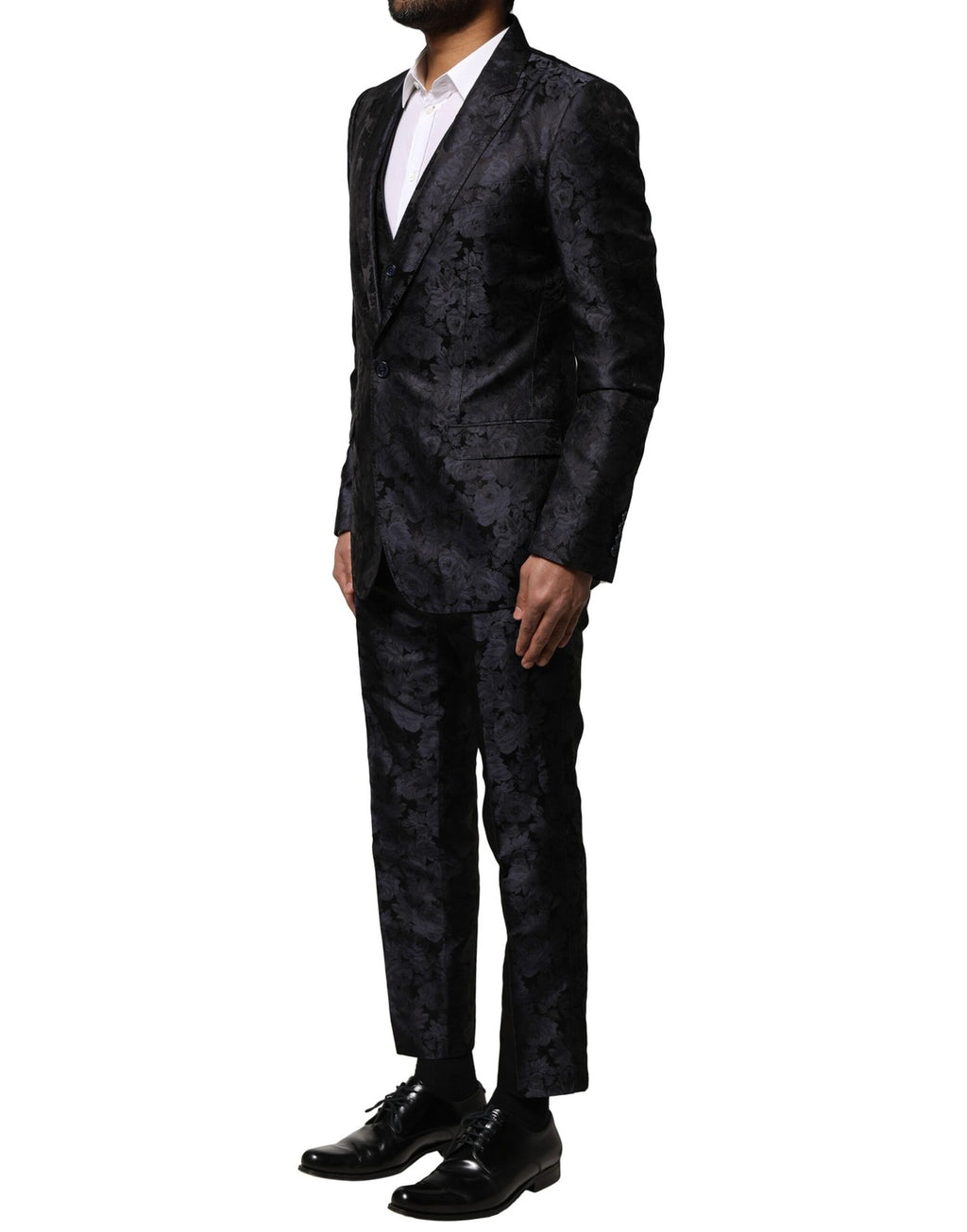 Dark Gray Black Jacquard 3 Piece Single Breasted Suit