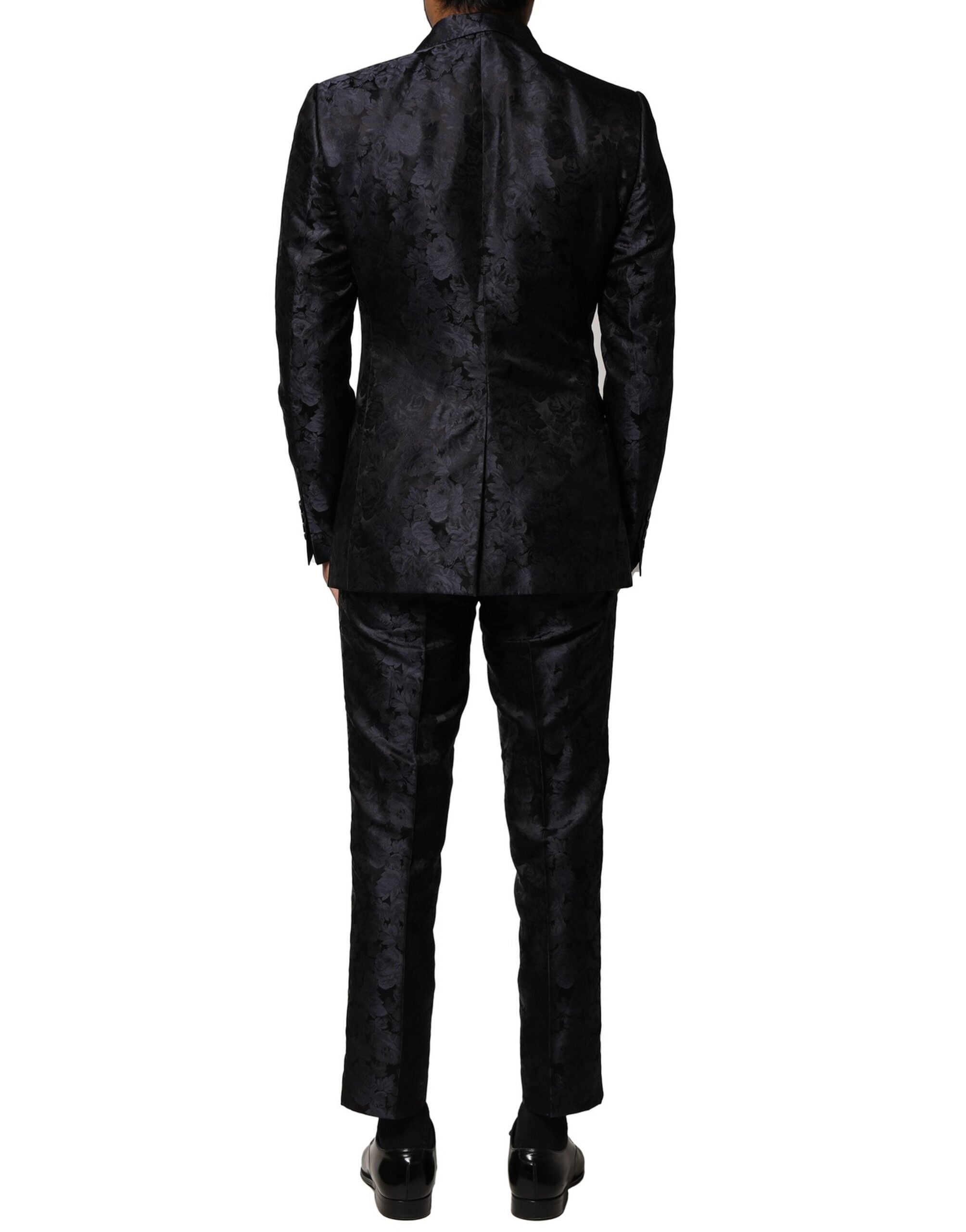 Dark Gray Black Jacquard 3 Piece Single Breasted Suit