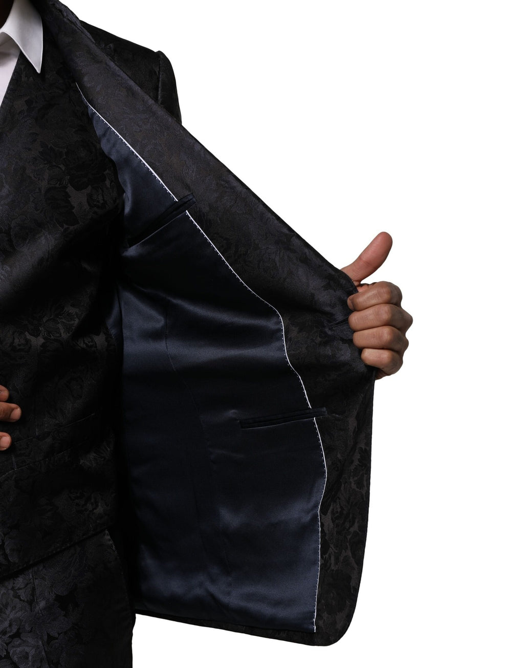 Dark Gray Black Jacquard 3 Piece Single Breasted Suit