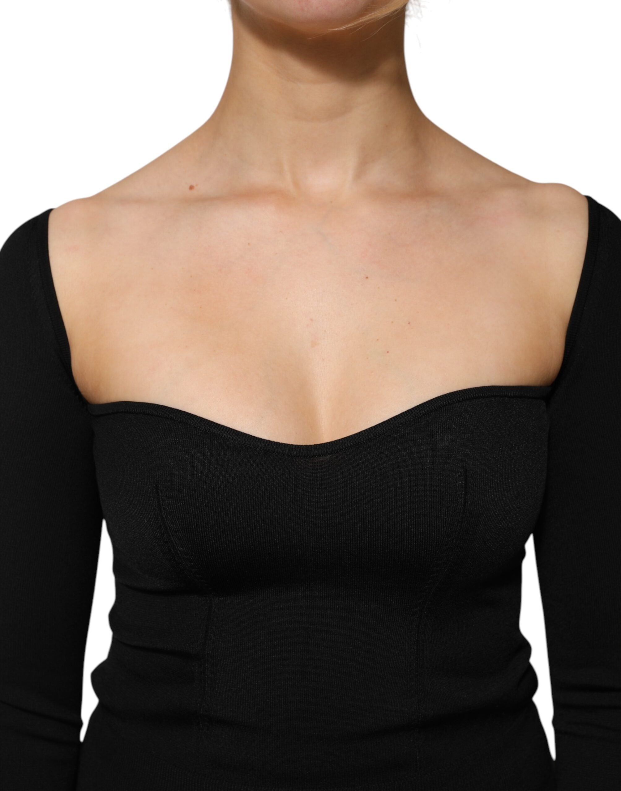 Black Viscose Long Sleeve Pullover Blouse Top