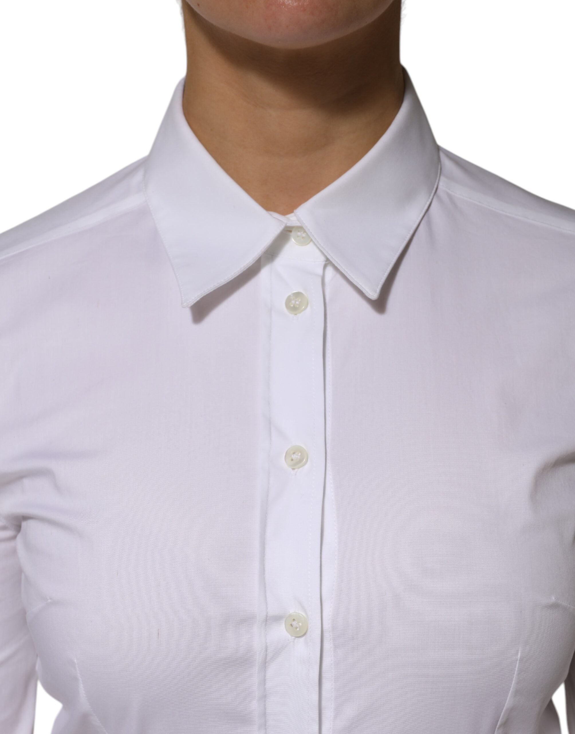 White Cotton Collared Long Sleeves Shirt Top