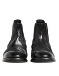 Black Leather Ankle Boots Slip On Shoes